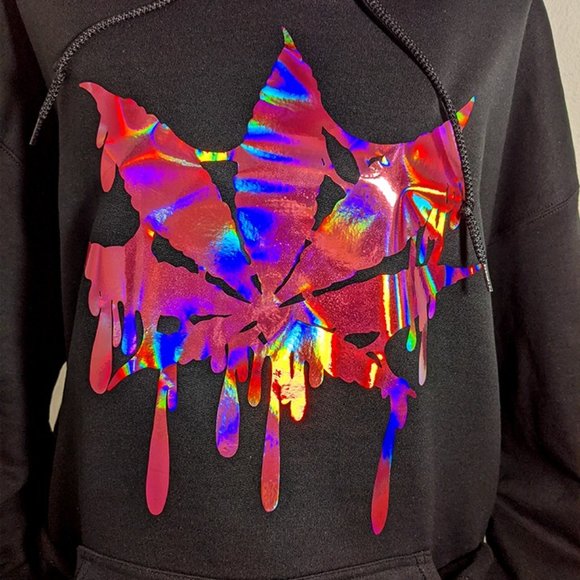 Pink Holographic Cannabis Drip Hoodie - Picture 3 of 3